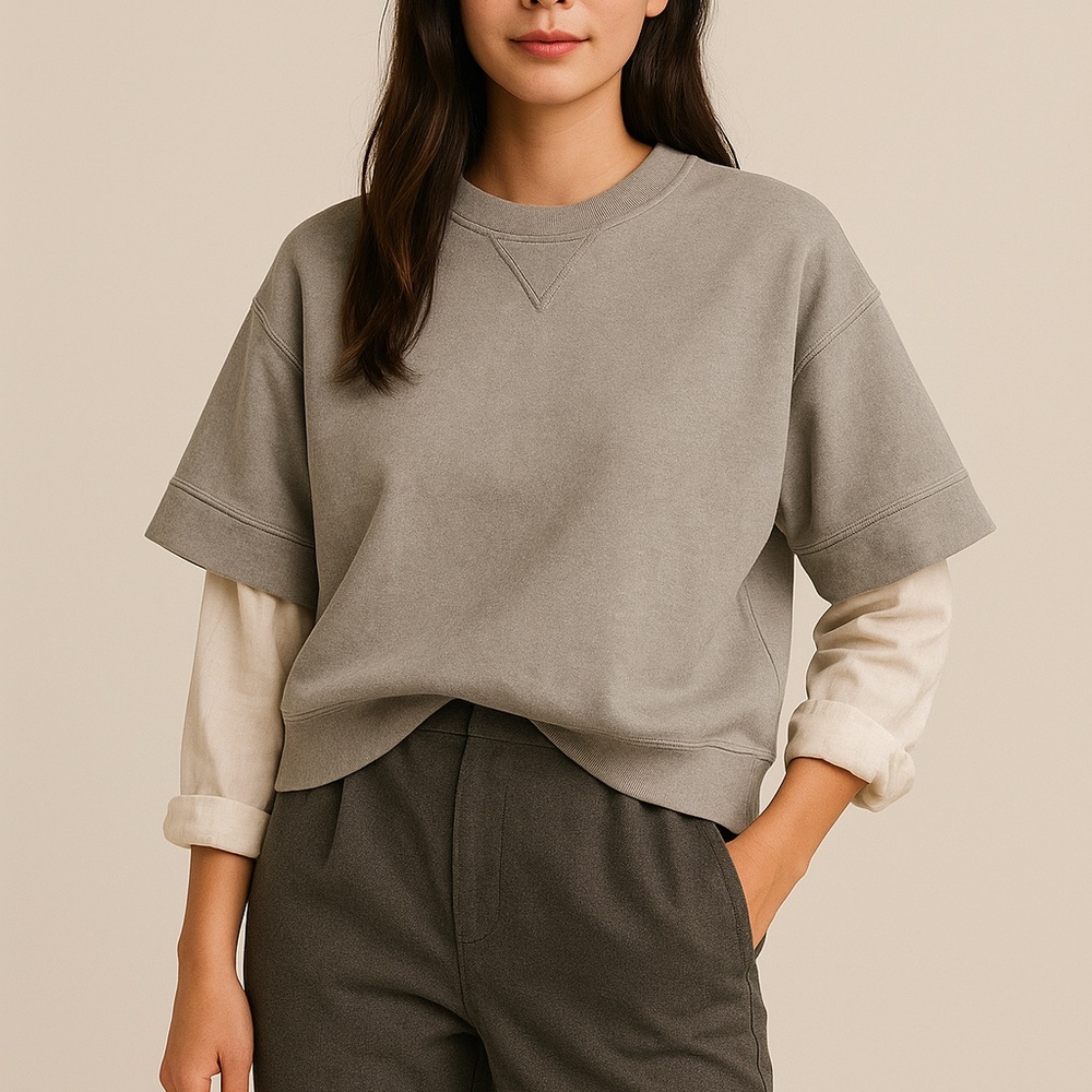 SOFIE D’HOORE Gray Cropped Short Sleeve Sweatshirt - SZ 34 / SM -$99 - Picture 5 of 6